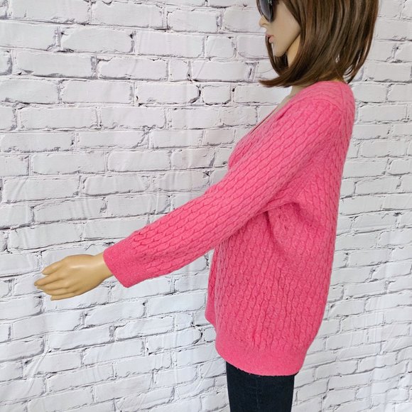 Banana Republic, Wool & Cashmere - pink cable knit v-neck pullover sweater - Picture 10 of 13